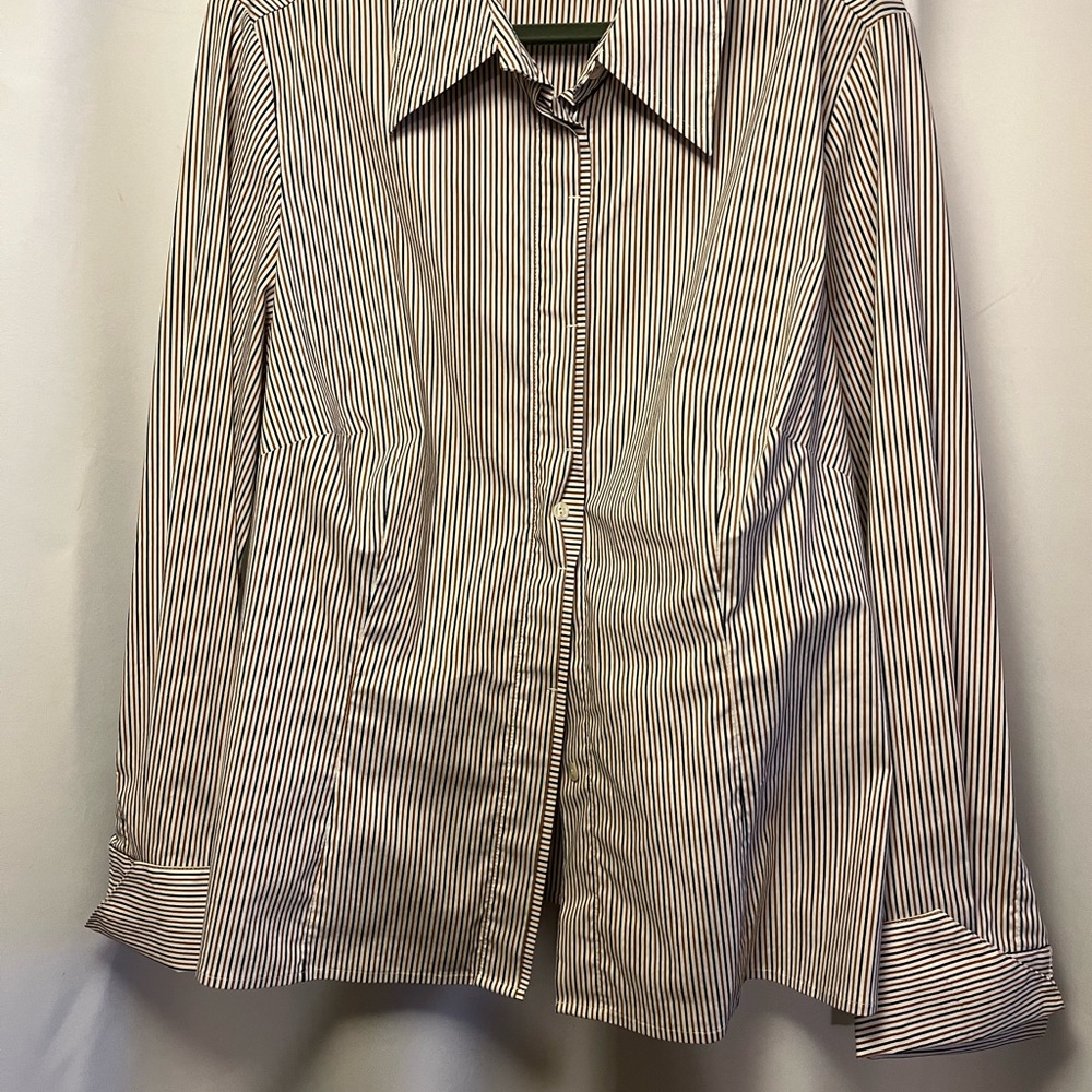 Jones New York Brown and White Striped Blouse